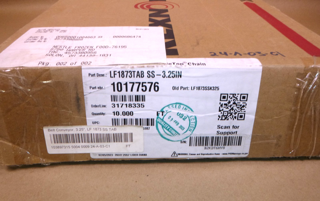 LF1873TAB SS-3.25IN Rexnord 3-1/4" Wide Side Flexing Table Top Chain 10177576 | Industrial MRO Replacement Parts, Manufacturing Machine Parts & Components, Heavy Equipment Parts Supplier