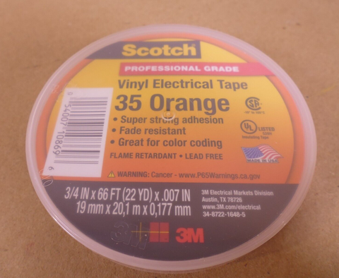 10 Rolls Scotch 3m 35 Orange Electrical Tape Vinyl Color Coding 3/4"x66'