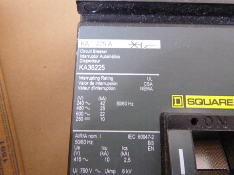 New Square D - KA36225, 225A 600V 3P I-Line Molded Case Circuit Breaker