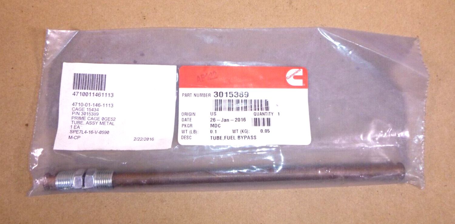 Genuine OEM Cummins Fuel Drain Bypass Tube 3015389 | Replacement Truck Parts, Trailer Accessories, Automobile Supplies, Car Parts &amp; Accessories