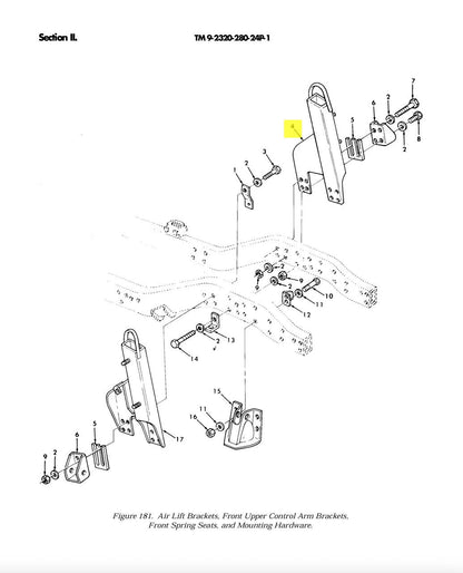 HMMWV M998 LH Air-Lift Bracket , 12342361, EC12342361B1 , 5340-01-317-1470 | Genuine HMMWV Replacement Parts and Military Surplus Humvee Parts &amp; Accessories
