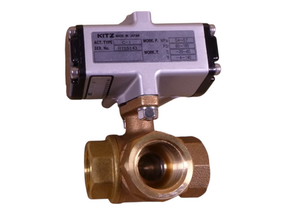 Kitz C-TNE C-1 Pneumatic Actuator 3/4" 3-Way Ball Valve 60-100PSI 0.4-0.7MPa