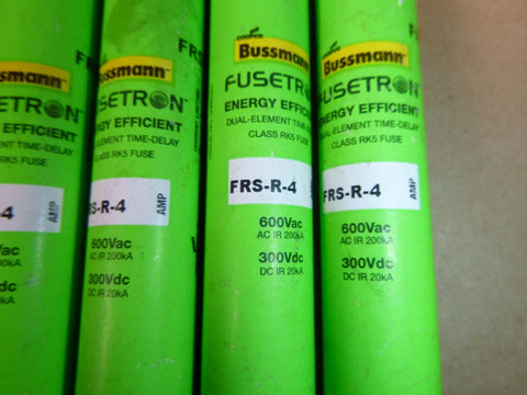 (Lot of 4) Bussmann FRS-R-4, 4 Amp Fusetron Dual Element Time-Delay RK5 Fuse