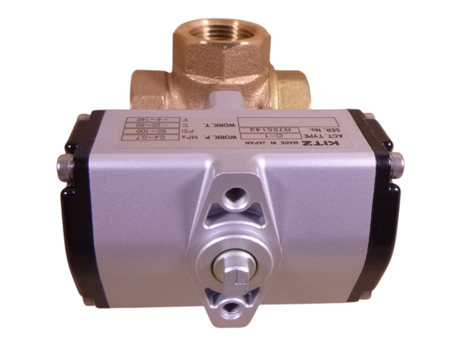 Kitz C-TNE C-1 Pneumatic Actuator 3/4" 3-Way Ball Valve 60-100PSI 0.4-0.7MPa