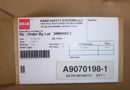 BS&amp;B SAFETY SYSTEMS 3" / DN80 TYPE GCR-S RUPTURE DISC EPDM-B 316L, 20005682-2 | Industrial MRO Replacement Parts, Manufacturing Machine Parts &amp; Components, Heavy Equipment Parts Supplier