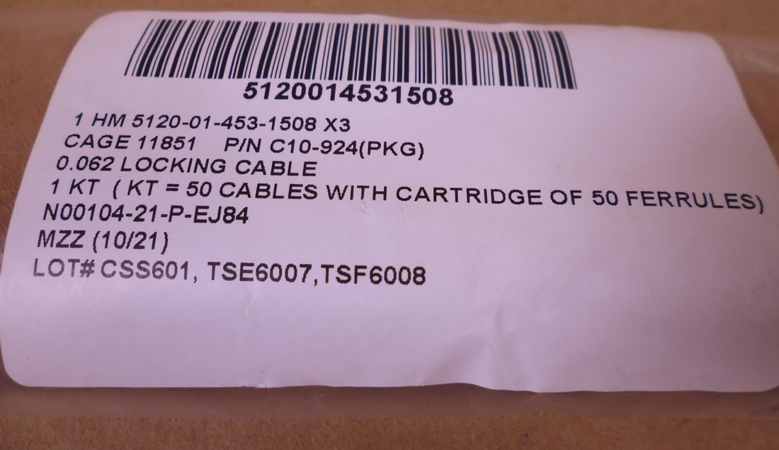 DMC Daniels C10-924 Safe-T-Cable .062" x 24" 321 S/S Cables &amp; Ferrules (50 PCS) | Industrial MRO Tools and Replacement Industrial Equipment Components