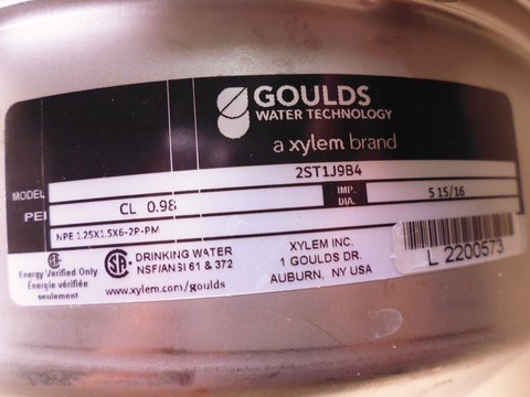 Goulds Xylem 2ST1J9B4 Series NPE Centrifugal Pump Stainless , 1-1/4 x 1-1/2-6