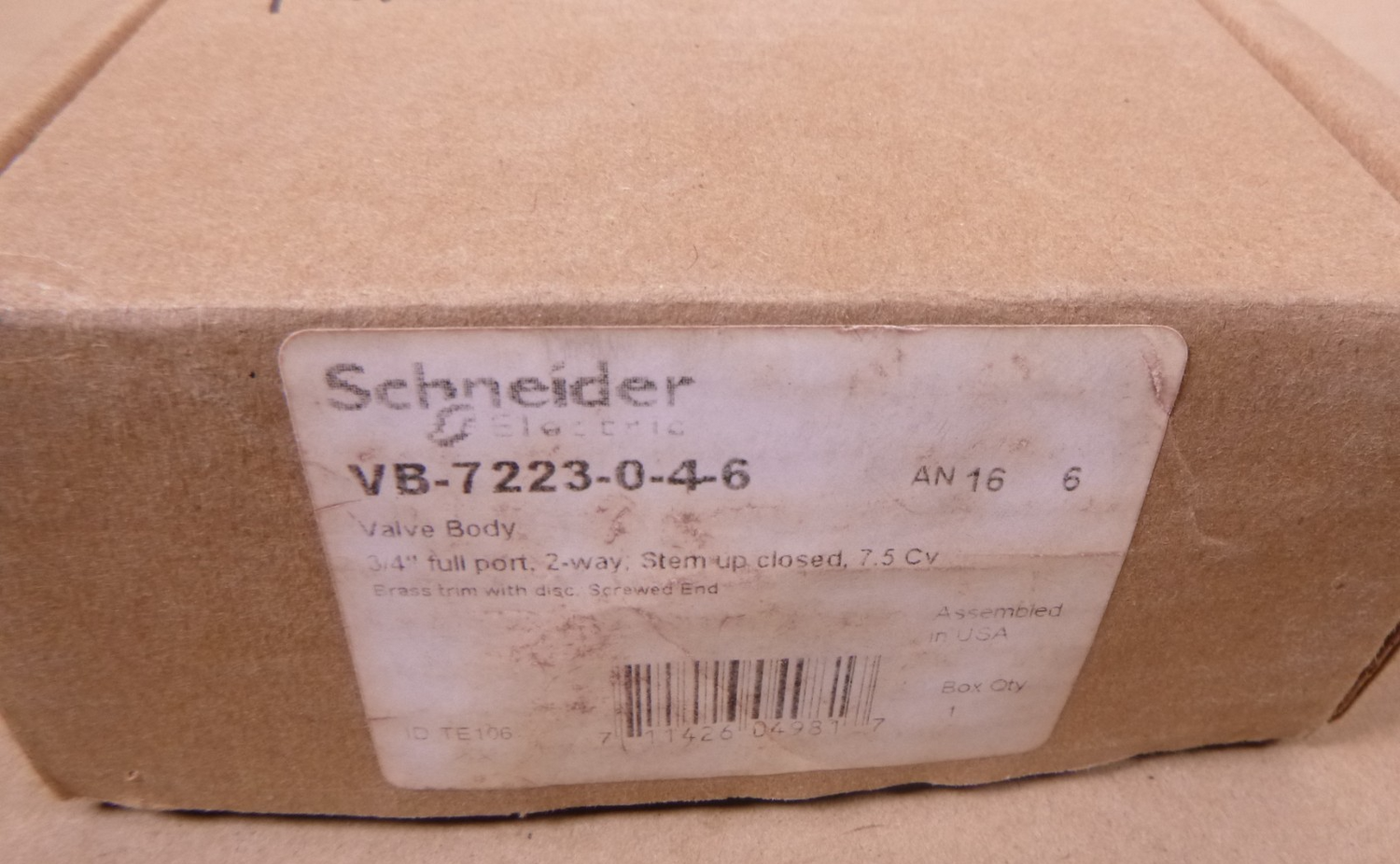 VB-7223-0-4-6 Schneider Electric 3/4" Valve Body 2-Way Stem Up Closed 7.5 Cv | Industrial MRO Replacement Parts, Manufacturing Machine Parts &amp; Components, Heavy Equipment Parts Supplier