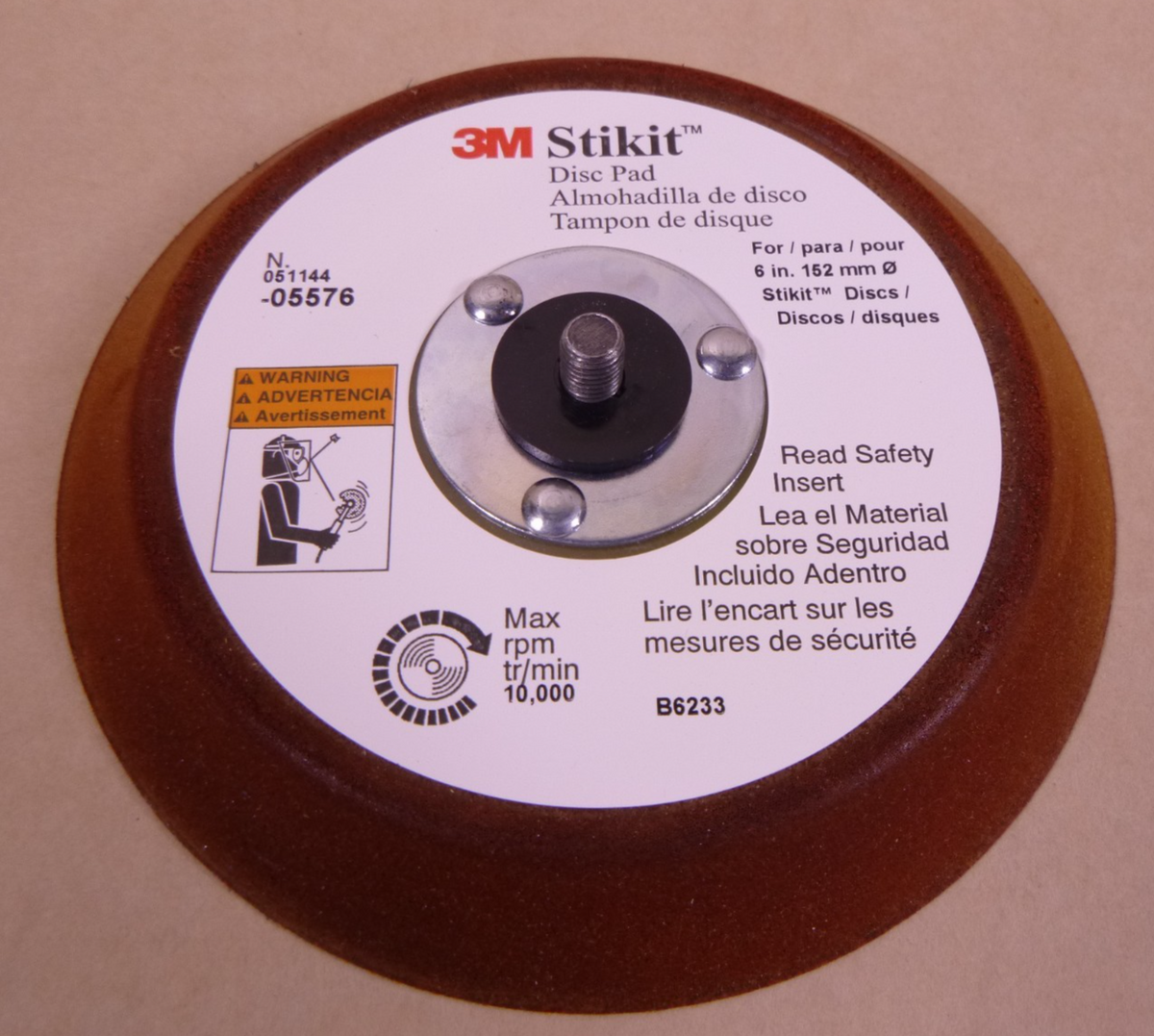 3M 5576 Stikit Disc Pad, 05576 , 6" Diameter, 5/16" Shaft Diameter, for 6" Disc