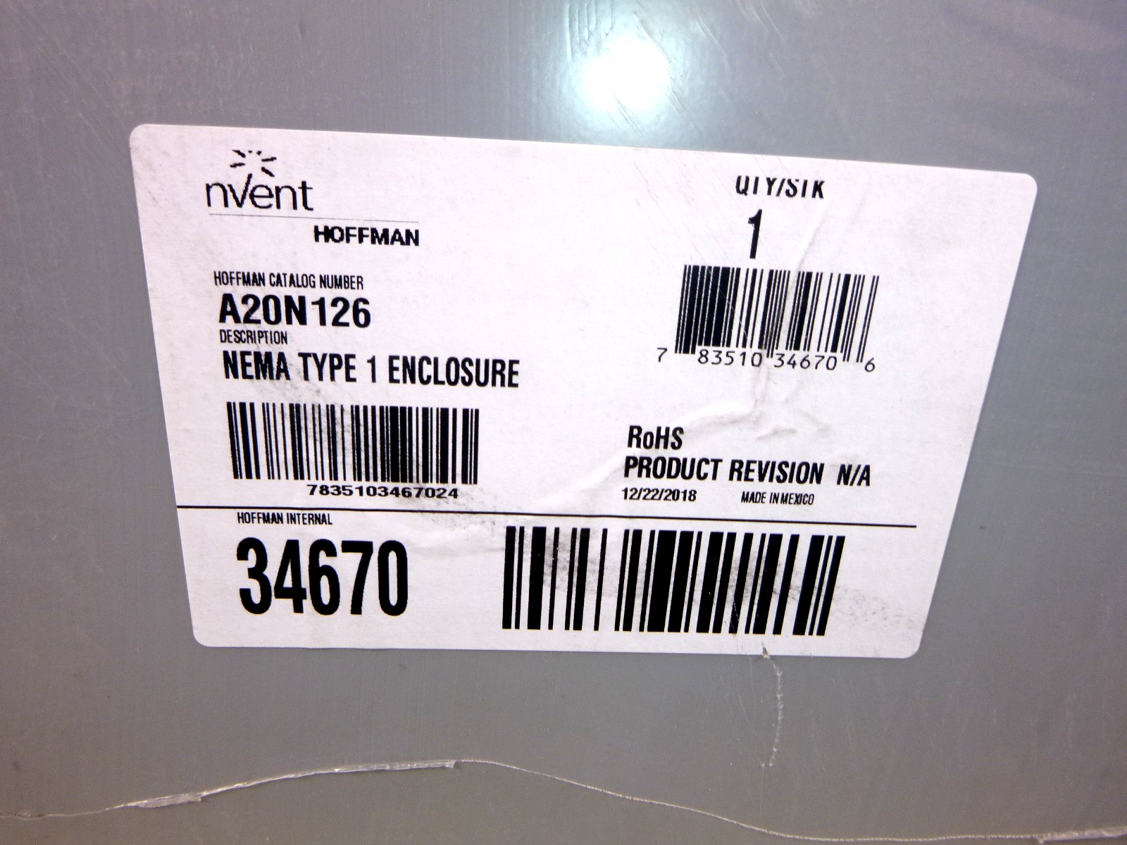 A20N126 Hoffman Hinge-Cover Enclosure Type 1, 20" x 12" x 6" Gray, Steel | Electrical MRO Replacement Parts &amp; Components and Commercial Electrical Supplies Company