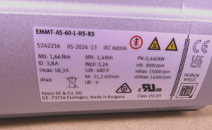 EMMT-AS-60-L-HS-RS Festo Servo Motor 5242216, 680Volt 440W 1.66Nm 14000 1/min | Industrial Electric Motors, Pumps & Parts