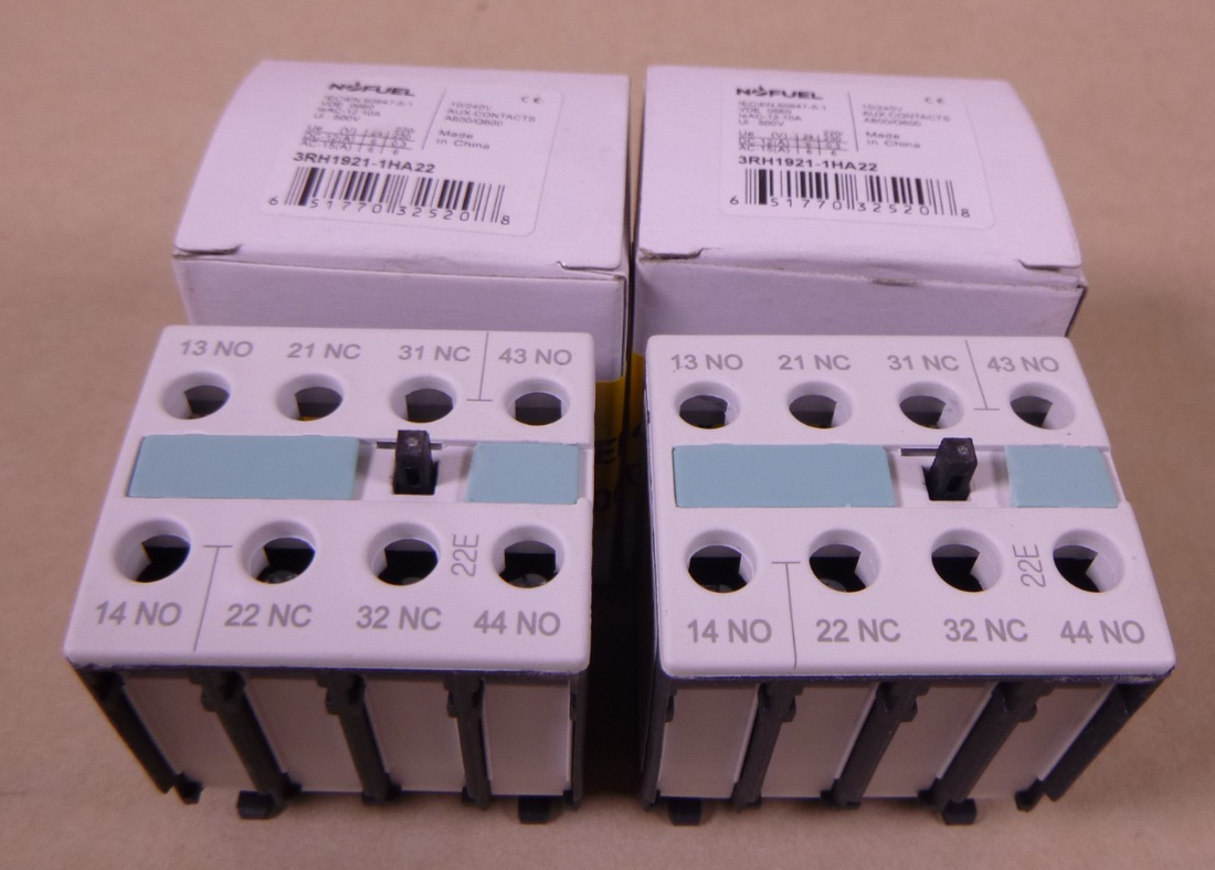 (Lot of 2) 3RH1921-1HA22 Auxiliary Switch Contact Block 2NO 2NC 10A 4P 10/240V