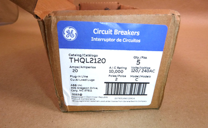 THQL2120 G.E. 20-Amp 2-Pole 120/240VAC Circuit Breaker (Lot of 5) New In Box