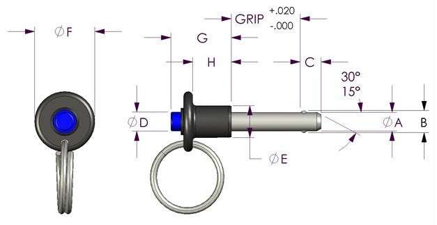 3/8" Shank x 2" Grip Length T Hdl Stainless Steel Quick Release Pin Avibank USA