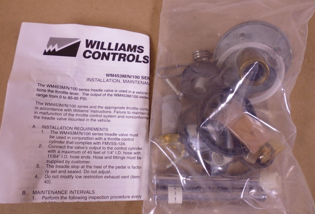 OEM Williams Controls R453M/N/100 WM453M/N/100 Series Treadle Valve Repair Kit | Industrial MRO Replacement Parts, Manufacturing Machine Parts &amp; Components, Heavy Equipment Parts Supplier