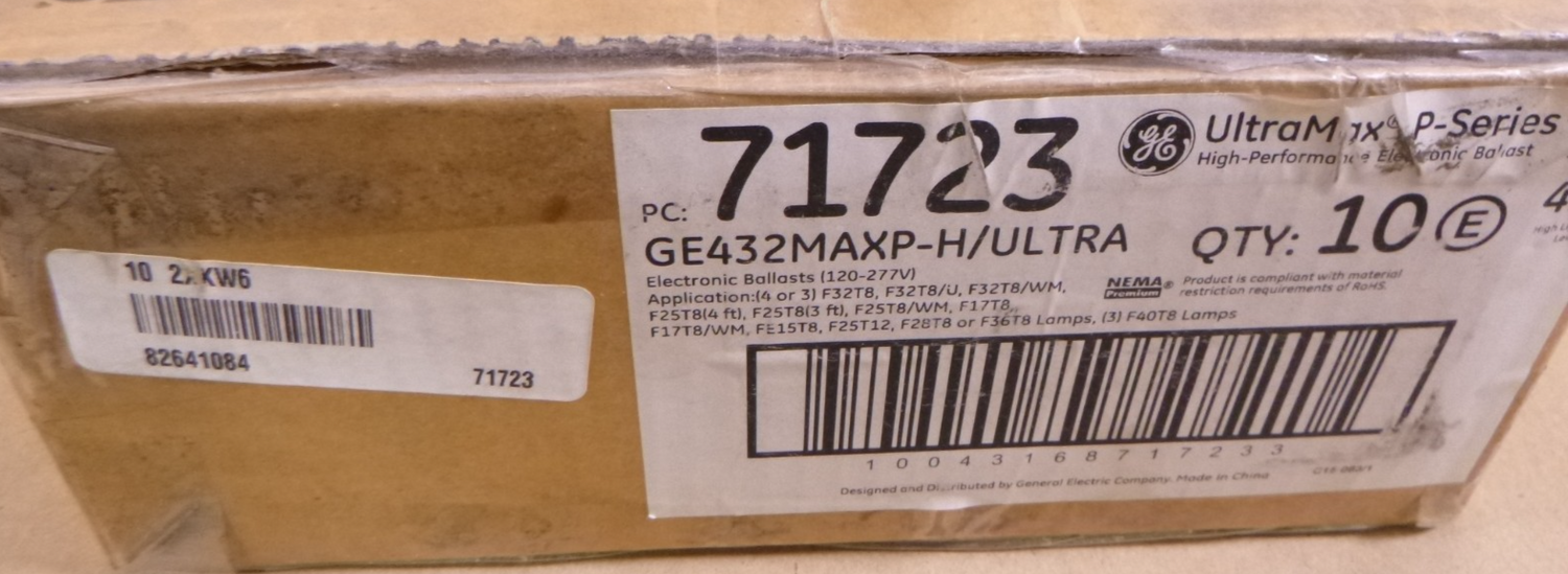 Case of 10 GE T8 4H UltraMax Electronic Ballast GE432MAXP-H/ULTRA , 71723
