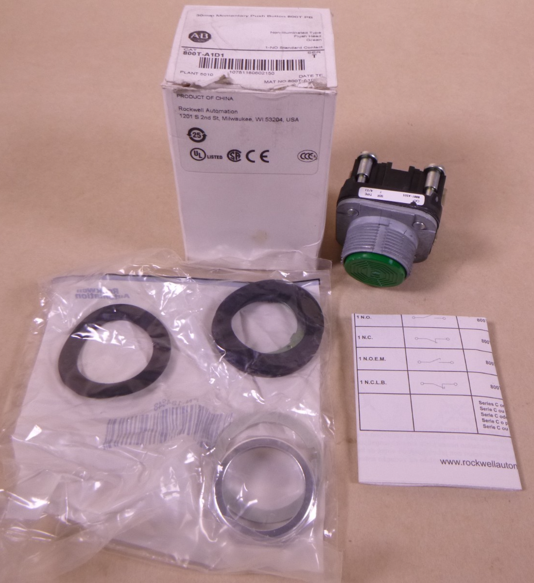 Allen-Bradley 800T-A1D1 30mm Momentary Push Button 800T 1NO Green , SER T | Electrical MRO Replacement Parts &amp; Components and Commercial Electrical Supplies Company