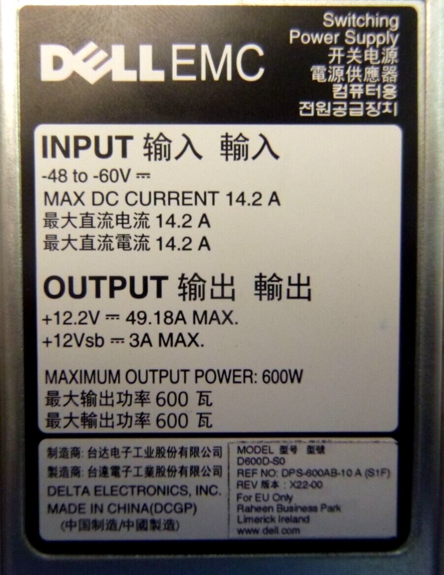 Dell EMC PowerEdge XR2 600W - 48V DC Power Supply, 5KHFC, D600D-S0 | Electrical MRO Replacement Parts &amp; Components and Commercial Electrical Supplies Company