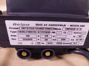 Belpa EN61558-2-3 Ignite Transformer , 110V 11.6A Primary , 2x5000V 20mA Second