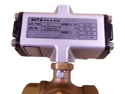 Kitz C-TNE C-1 Pneumatic Actuator 3/4" 3-Way Ball Valve 60-100PSI 0.4-0.7MPa
