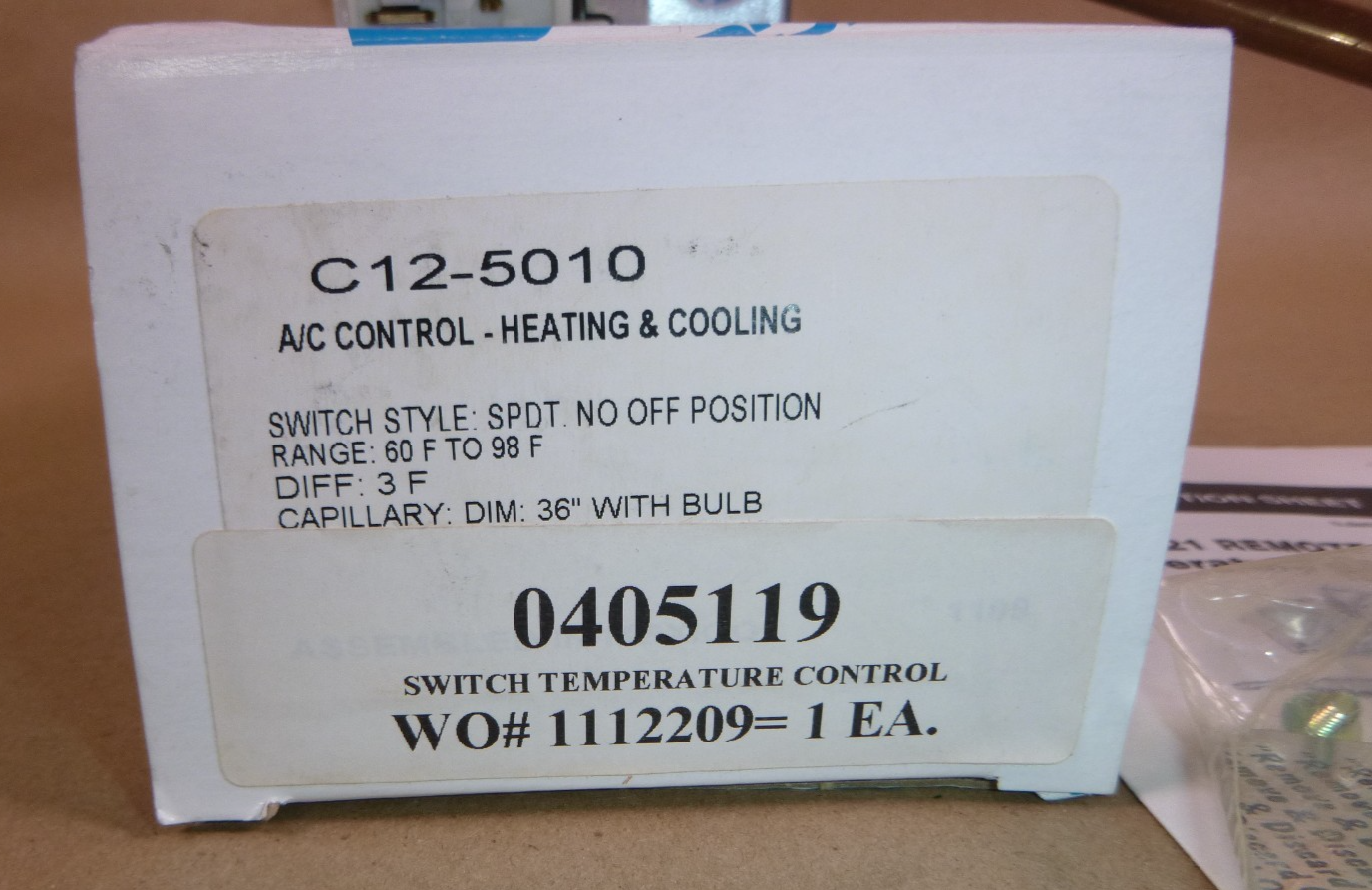 C12-5010 Ronco Temperature Cycle Control 36" Capillary SPDT Range 60 F to 98 F | Electrical MRO Replacement Parts &amp; Components and Commercial Electrical Supplies Company