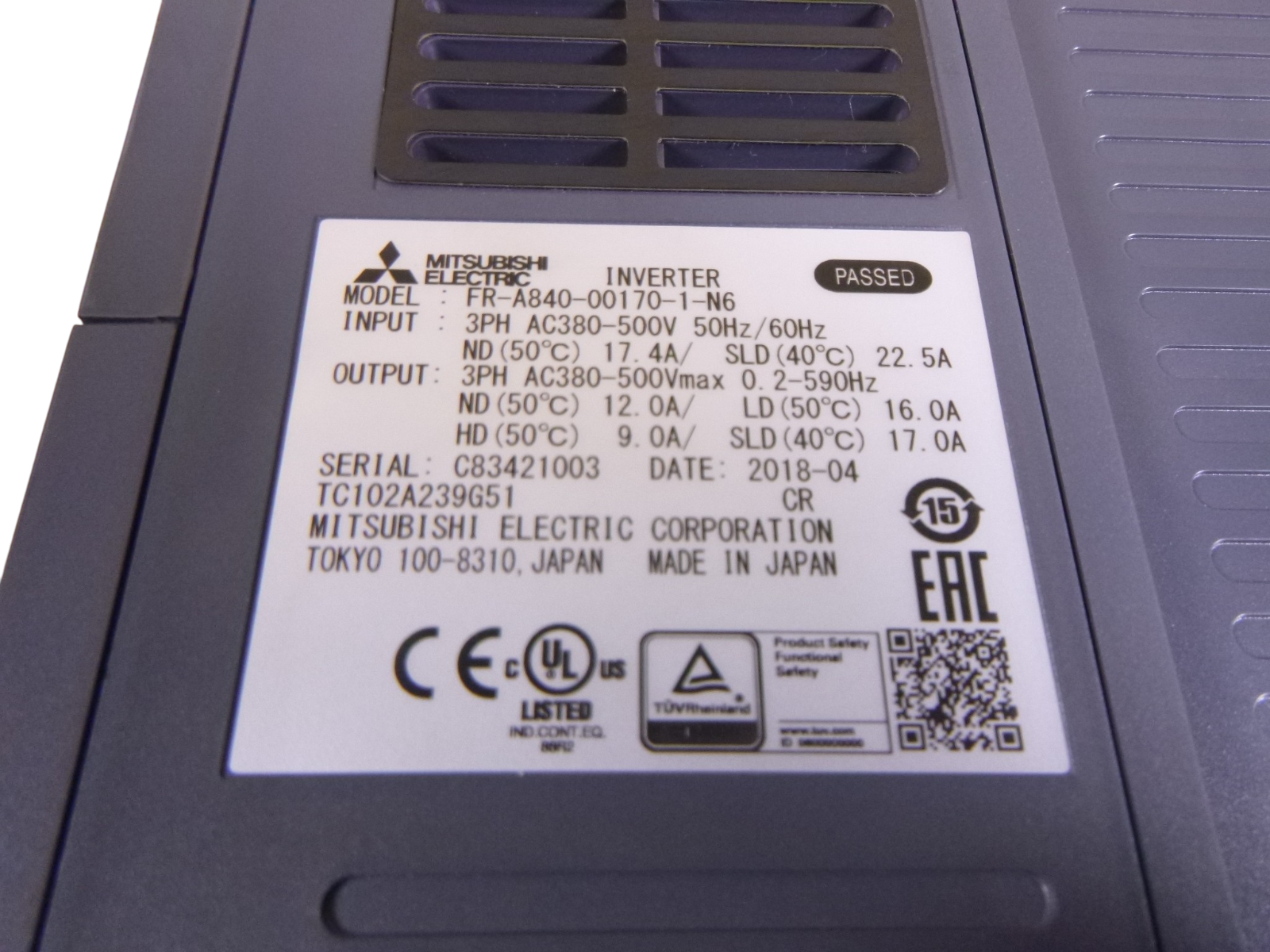 Mitsubishi Electric A800 Inverter FR-A840-00170-1-N6  3 Phase 380-500V 50/60HZ