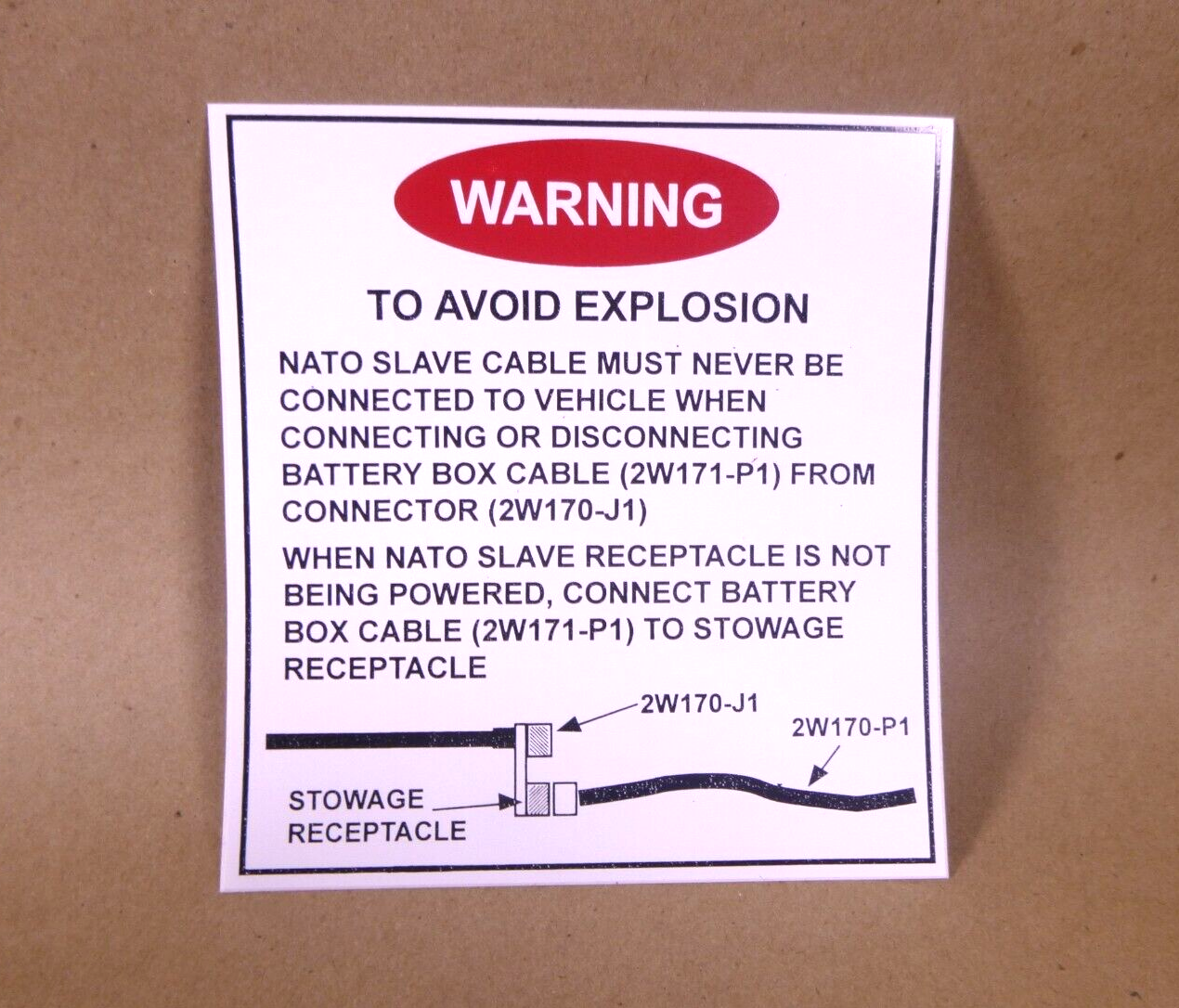M998 FMTV M939 Nato Slave Cable Vehicle Battery Warning Vinyl Decal / Sticker | Genuine HMMWV Replacement Parts and Military Surplus Humvee Parts &amp; Accessories