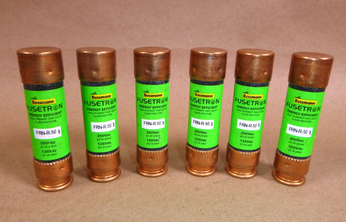 Cooper Bussmann FRN-R-50 Amp Fusetron Energy Efficient RK5 250V Fuse (Lot of 6) | Electrical MRO Replacement Parts &amp; Components and Commercial Electrical Supplies Company