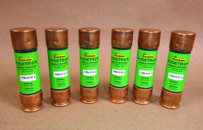 Cooper Bussmann FRN-R-50 Amp Fusetron Energy Efficient RK5 250V Fuse (Lot of 6) | Electrical MRO Replacement Parts &amp; Components and Commercial Electrical Supplies Company