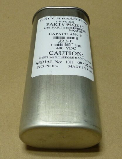CSI Metal Case Capacitor , 400VDC 20UF, Made in USA , 94Q215 | Electrical MRO Replacement Parts &amp; Components and Commercial Electrical Supplies Company