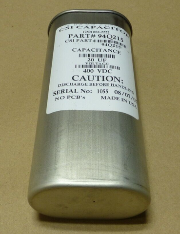 CSI Metal Case Capacitor , 400VDC 20UF, Made in USA , 94Q215