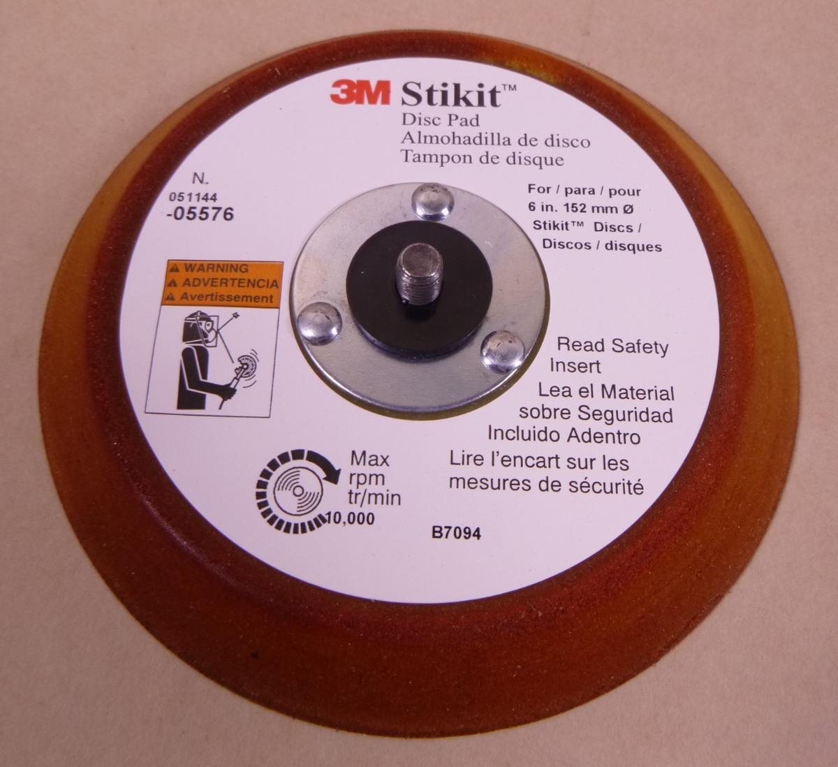 3M 5576 Stikit Disc Pad, 05576 , 6" Diameter, 5/16" Shaft Diameter, for 6" Disc
