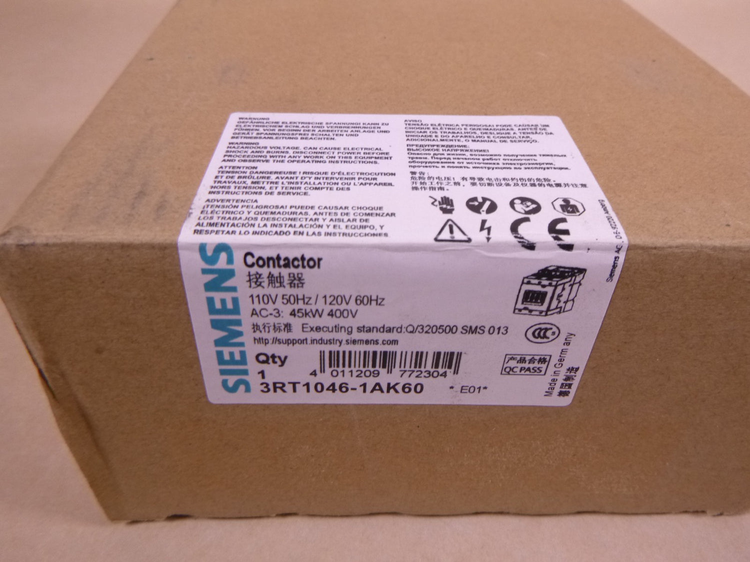Siemens 3RT1046-1AK60 Contactor 3RT10461AK60 OEM 110V/120V 50/60HZ , 45kW 400V