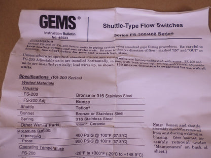 Gems Sensors 68152 Valve Bonnet FS-200 FS-400 Series Shuttle-Type Flow Switch | Industrial MRO Replacement Parts, Manufacturing Machine Parts &amp; Components, Heavy Equipment Parts Supplier