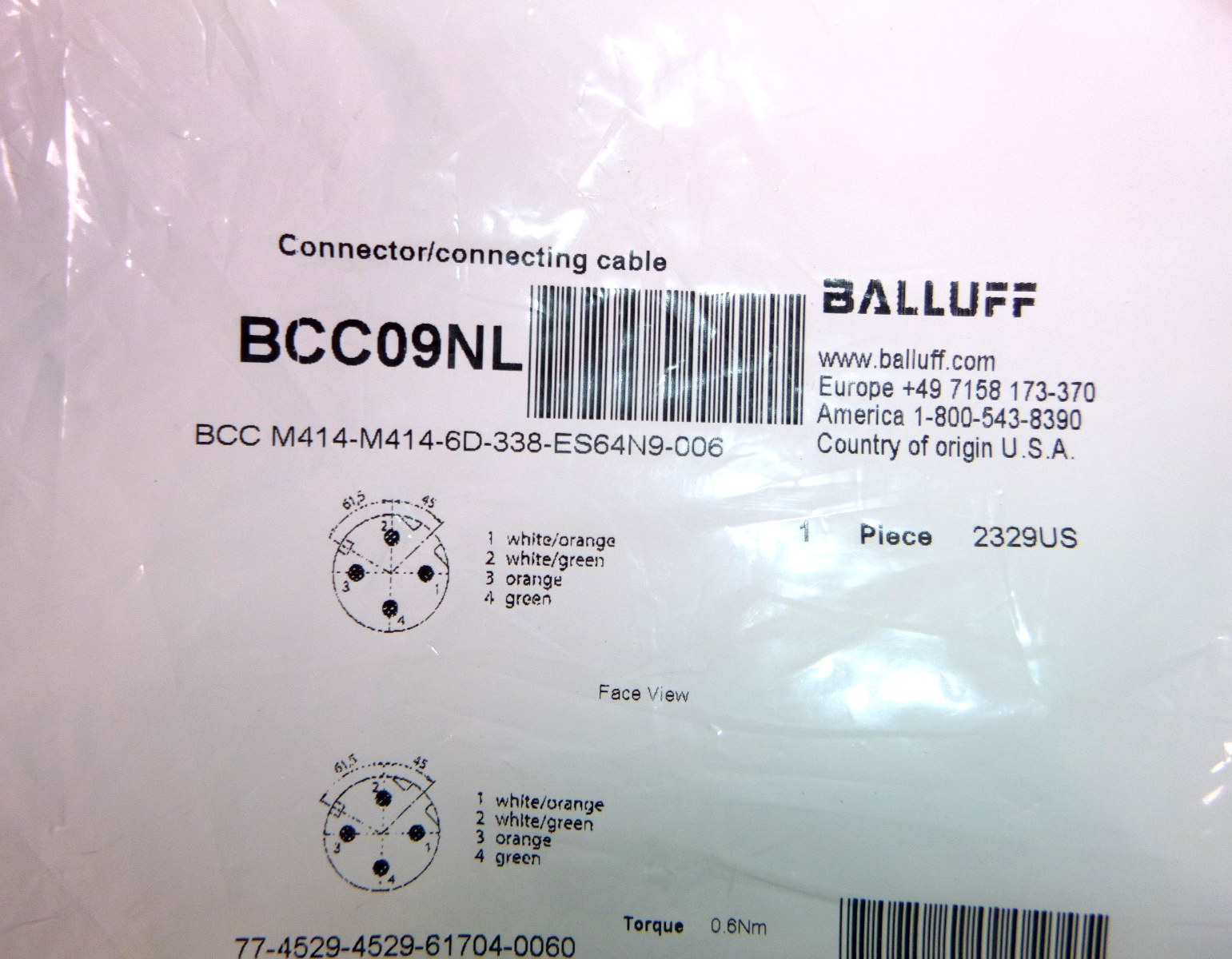 BCC09NL Balluff Cable M12 Male To M12 Male Straight 4-pin D-coded 60cm Length | Electrical MRO Replacement Parts &amp; Components and Commercial Electrical Supplies Company