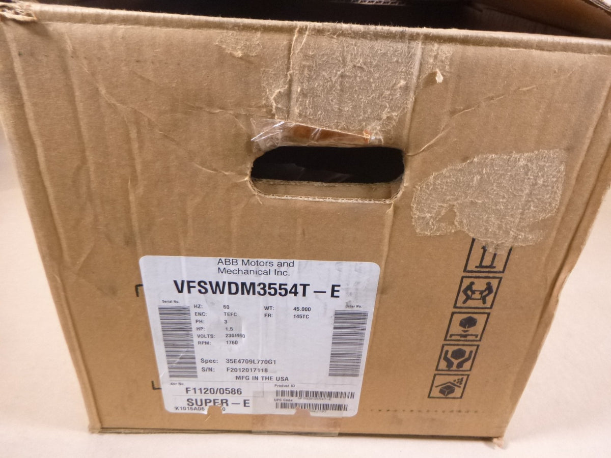 Baldor 1.5HP 1760RPM Stainless SUPER-E Washdown Duty Motor 3PH , VFSWDM3554T-E *MISSING TWO SCREWS* | Industrial Electric Motors, Pumps &amp; Parts