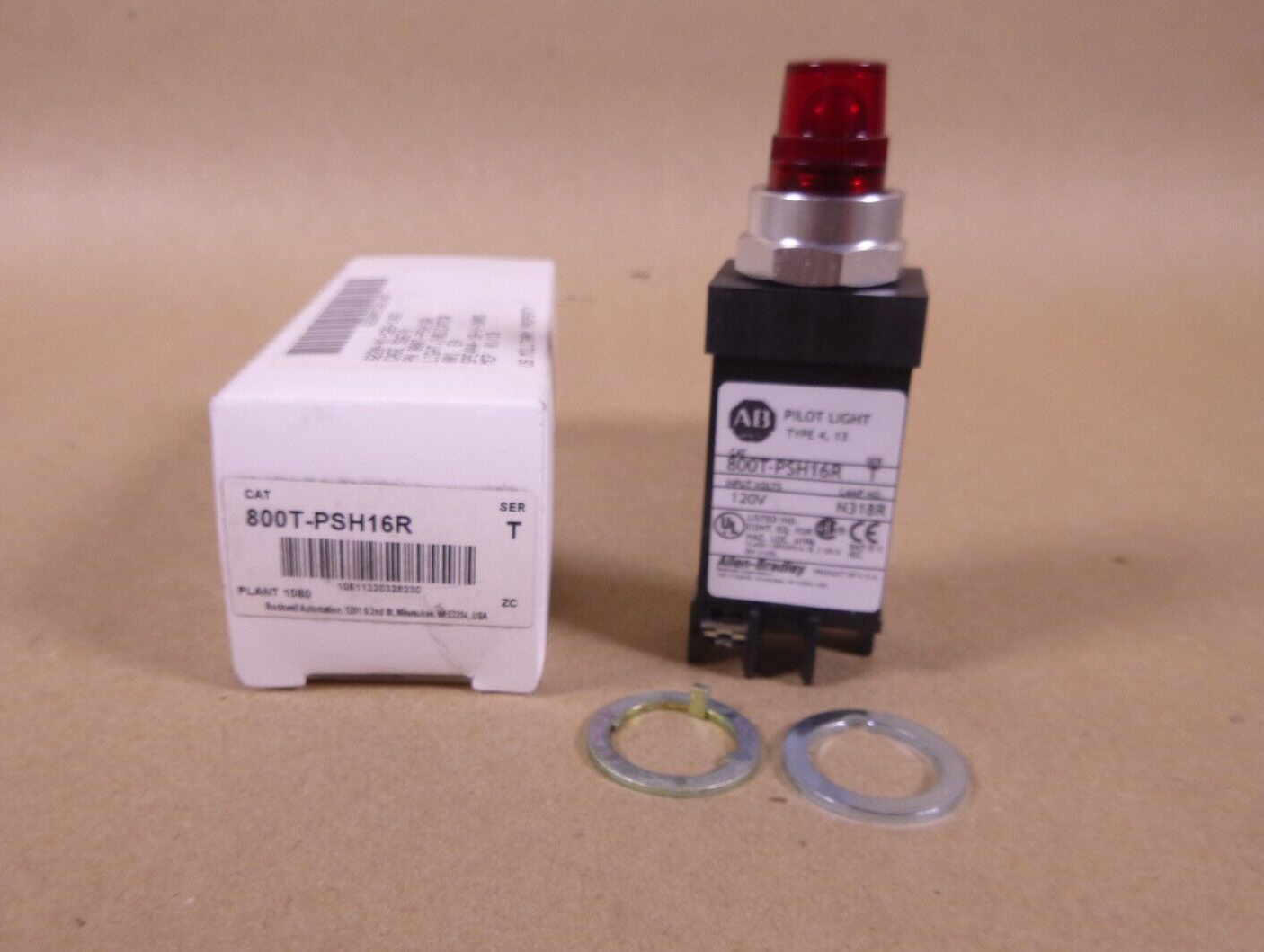 New 800T-PSH16R Allen Bradley 18mm Red Pilot Light, 120V AC, 50/60 Hz | Electrical MRO Replacement Parts &amp; Components and Commercial Electrical Supplies Company