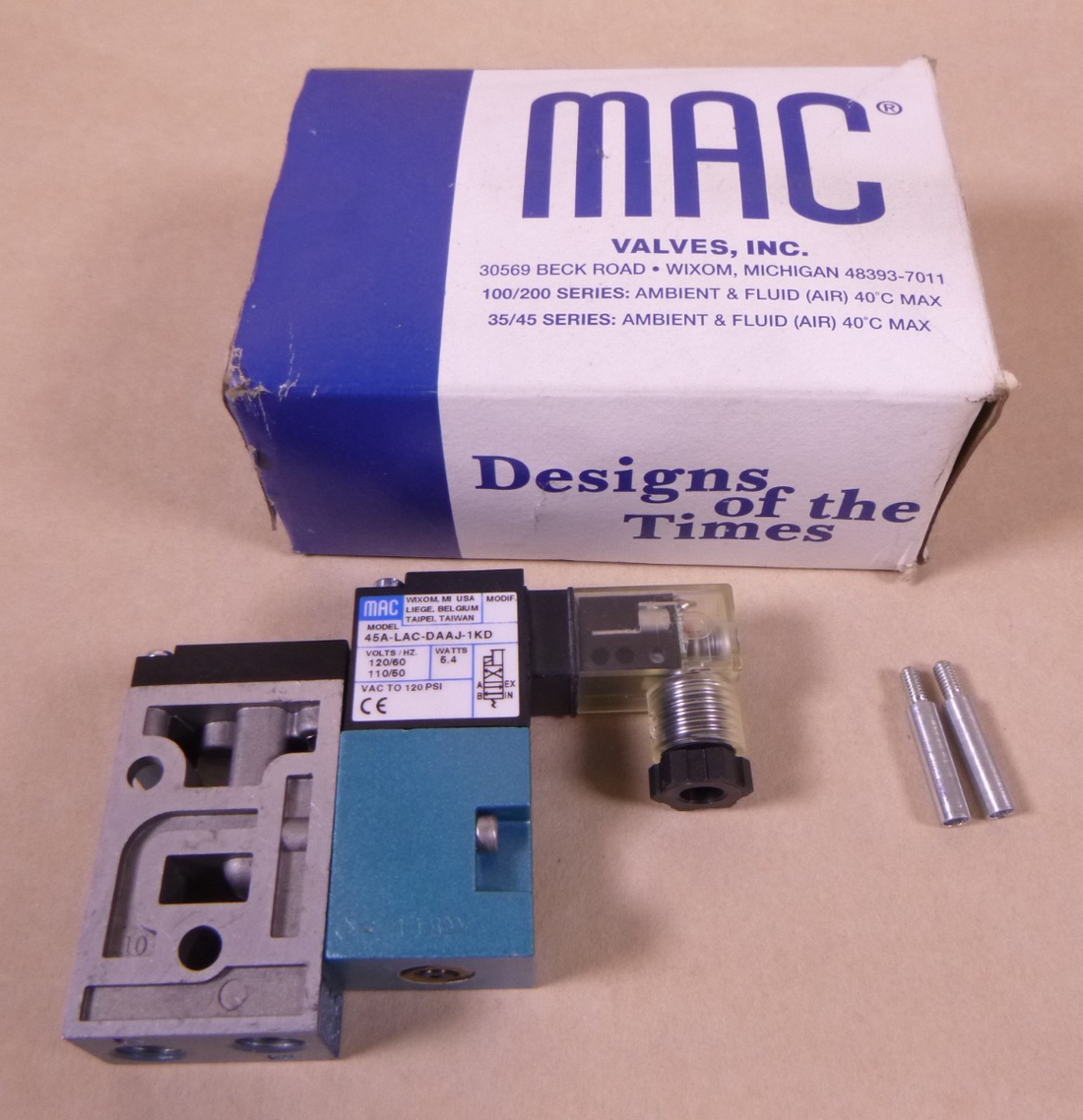 MAC 45A-LAC-DAAJ-1KD Solenoid Valve 120 PSI 110/120 V 50/60HZ 1/8" NPT | Industrial MRO Replacement Parts, Manufacturing Machine Parts &amp; Components, Heavy Equipment Parts Supplier