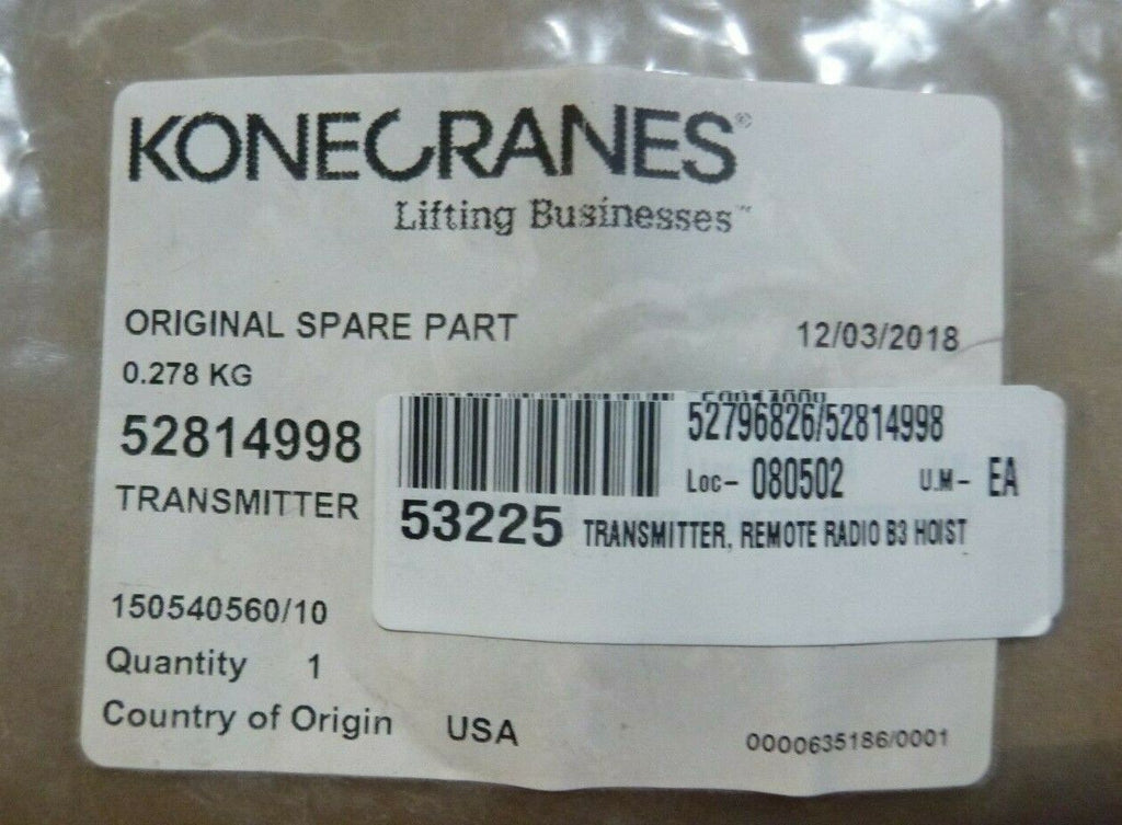 KONECRANES 52814998 TRANSMITTER - SERIAL # 08180540 & 01190411 KONE CRANES | Industrial Tractor Parts Supplier and Surplus Tractor Parts & Accessories