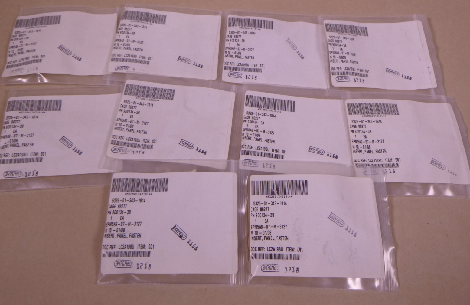 9D0134-3B Fastener Panel Insert , 5325-01-343-1814  (Lot Of 10)