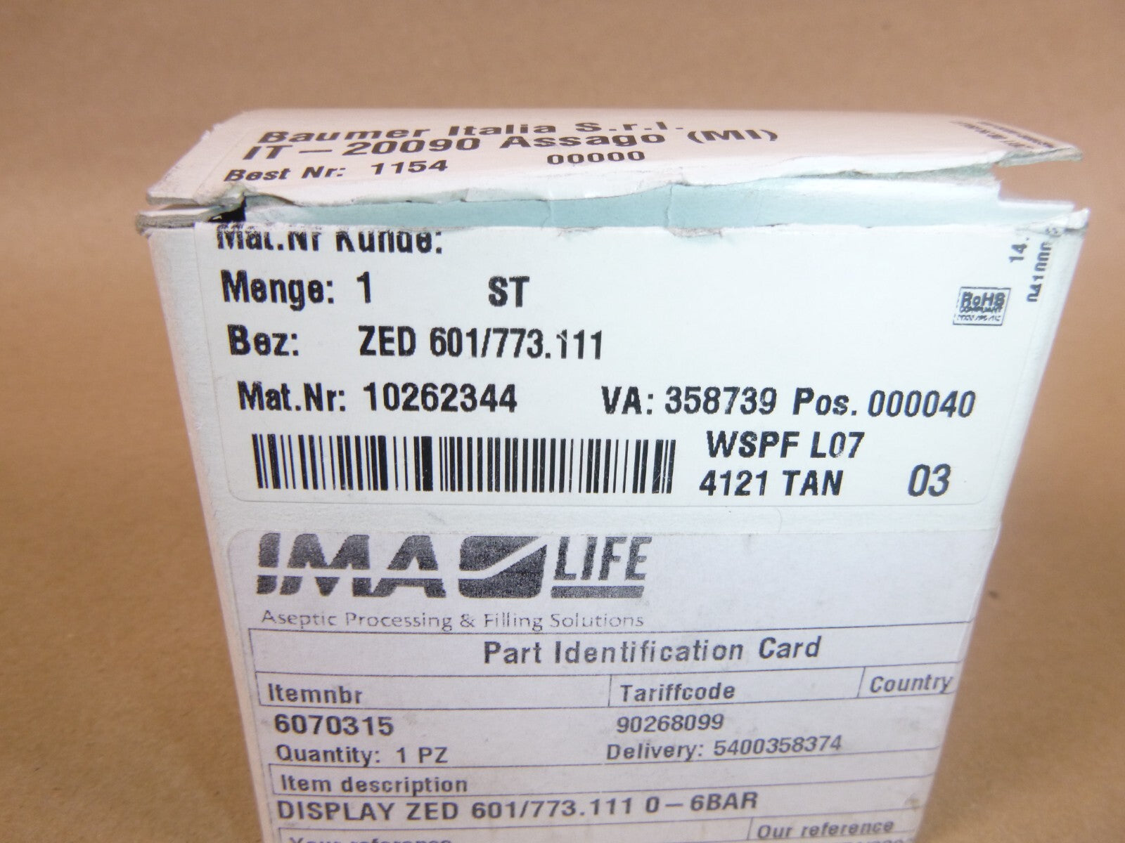Baumer ZED601/773.111 Programable Digital Indicator 10262344, 4-20MA | Industrial MRO Replacement Parts, Manufacturing Machine Parts &amp; Components, Heavy Equipment Parts Supplier