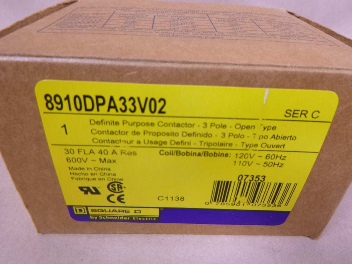 8910DPA33V02 Square D Schneider Electric Define Purpose Contactor 30A 120V Coil | Electrical MRO Replacement Parts &amp; Components and Commercial Electrical Supplies Company