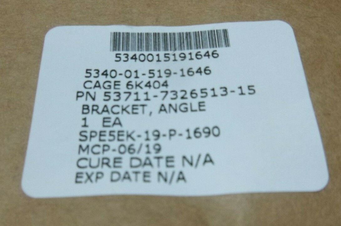 NAVAL SEA 7326513-15 ALUMINUM MILITARY ANGLE BRACKET , 5340-01-519-1646 | Industrial Replacement Nuts &amp; Bolts Distributor and Machinery Screws &amp; Fasteners Supply
