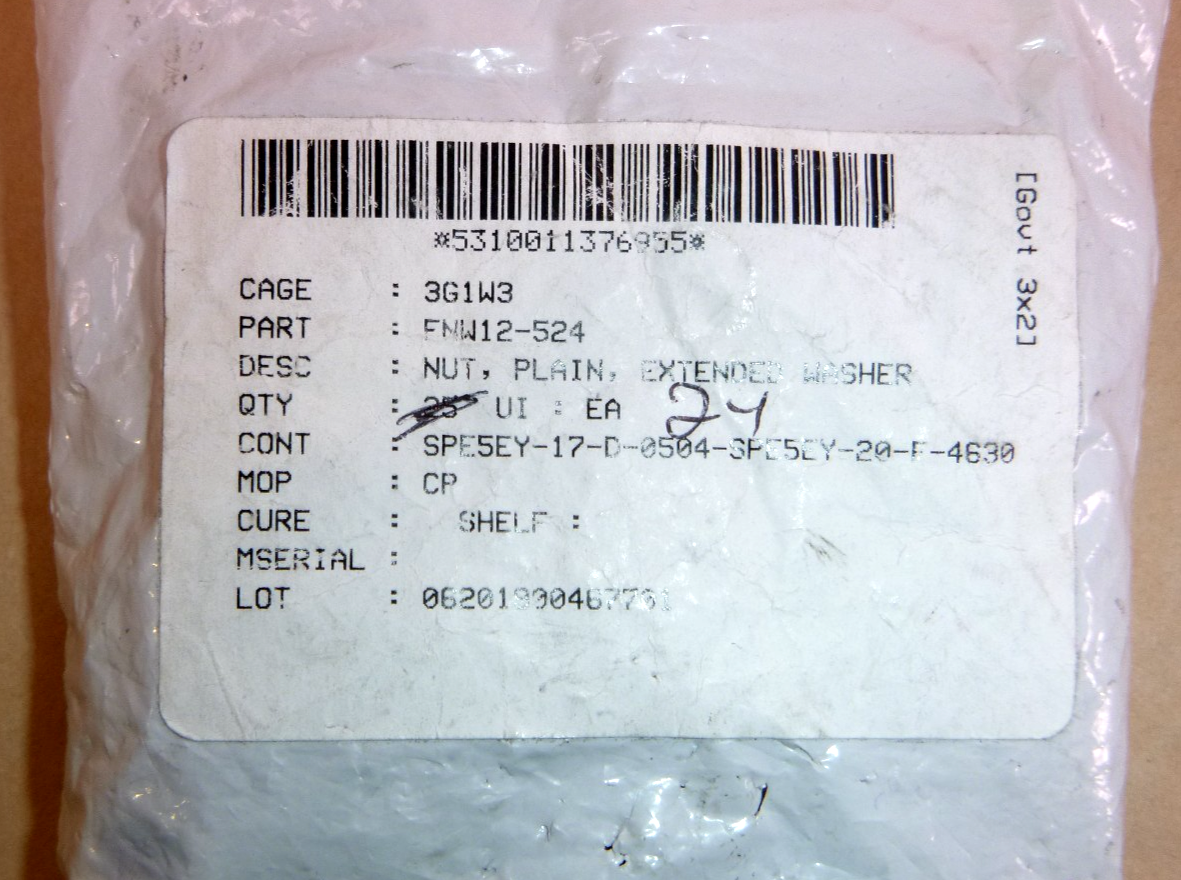 USGI Extended Washer Hex Nut FNW12-524, 5310-01-137-6955 (24 Pcs) | Industrial Replacement Nuts &amp; Bolts Distributor and Machinery Screws &amp; Fasteners Supply
