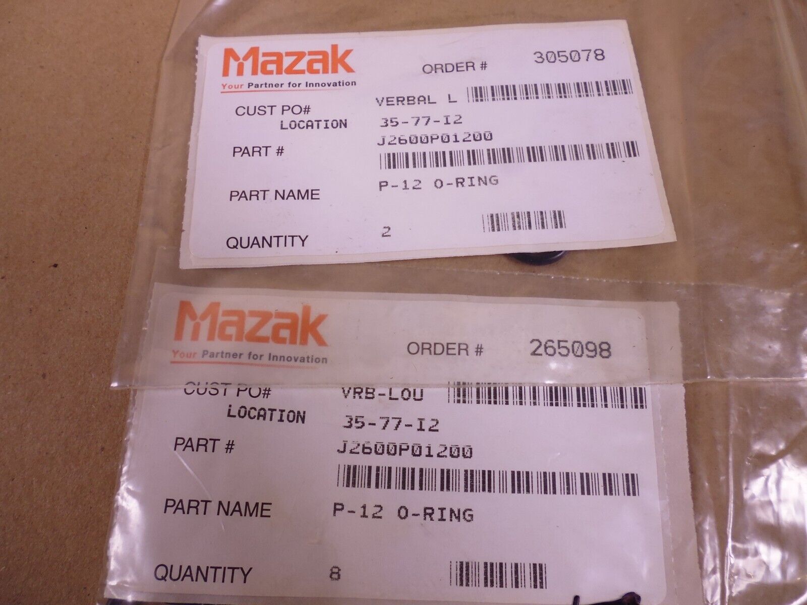 (22 PACK) OEM MAZAK J2600P01200 O-Ring P-12 | Industrial MRO Replacement Parts, Manufacturing Machine Parts &amp; Components, Heavy Equipment Parts Supplier