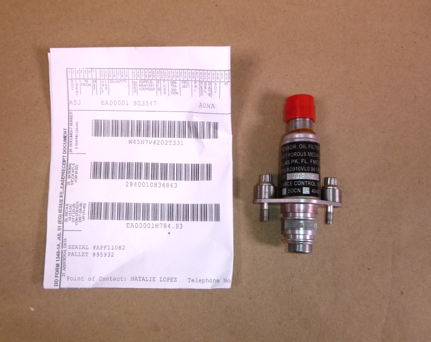 RD910VL0961 Pall Oil Filter Sensor 2840-01-083-6843, 4046T76P01 | Industrial MRO Replacement Parts, Manufacturing Machine Parts &amp; Components, Heavy Equipment Parts Supplier