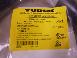 Turck GSDA GKDA 30-3M/S4000 Powerfast Cordset 600VAC 30A 3-Pin M F , U-33205
