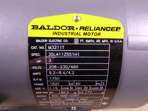 M3211T Baldor 3HP Electric Motor , 1750 RPM , Frame 182T 208/230/460V , 3-Phase | Industrial Electric Motors, Pumps & Parts