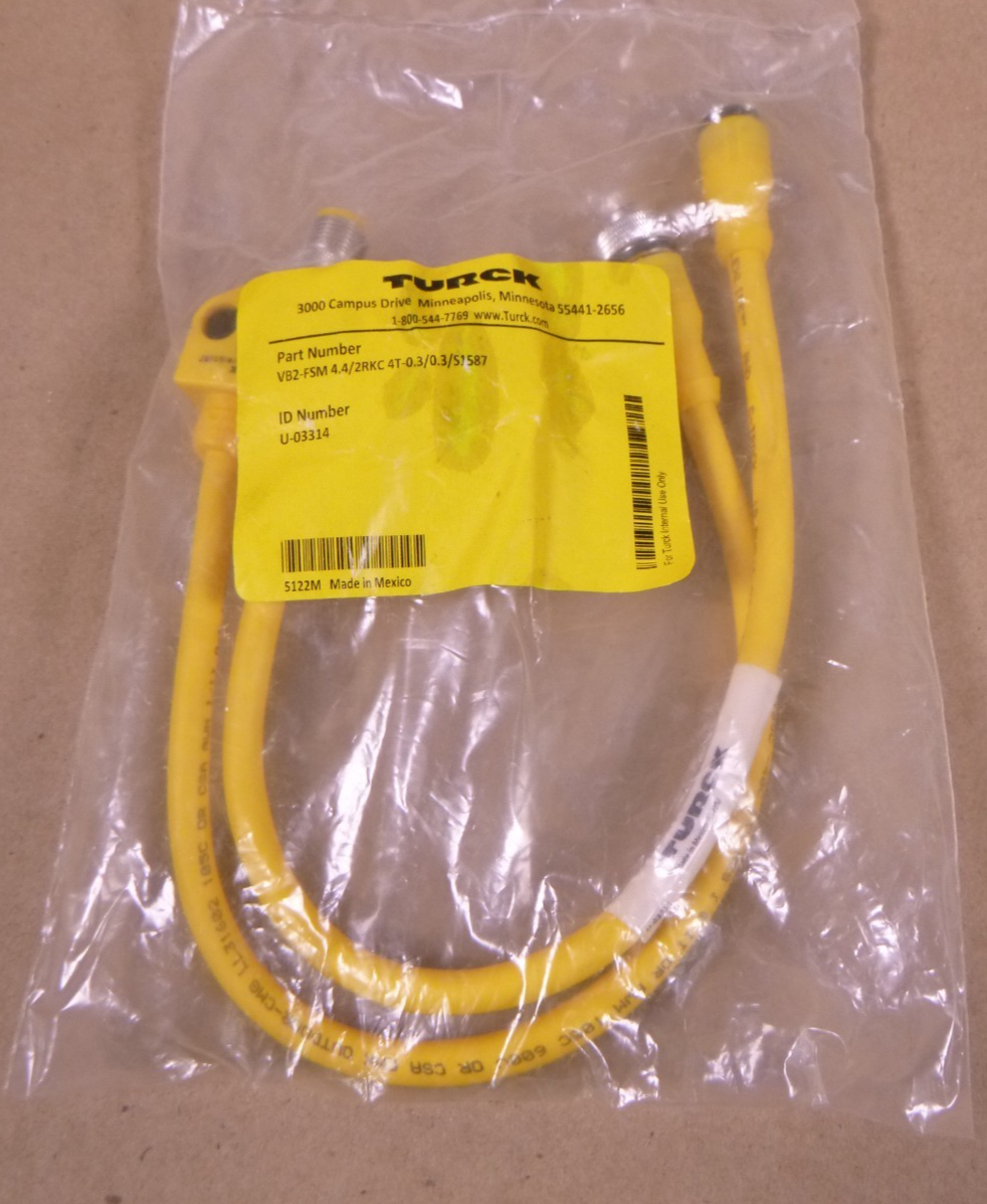 Turck: VB2-FSM 4.4/2RKC 4T -0.3/0.3/S1587 4-Pin Splitter M12 , U-03314 | Electrical MRO Replacement Parts &amp; Components and Commercial Electrical Supplies Company