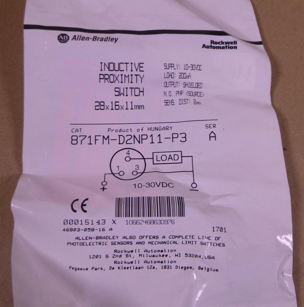 871FM-D2NP11-P3 SER A Allen Bradley Inductive Proximity Switch 10-30VDC 200mA | Electrical MRO Replacement Parts & Components and Commercial Electrical Supplies Company